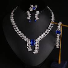 4 piezas/1 set Conjunto de joyería de moda para mujer, aretes, collar, pulsera, anillo, combinación de joyería, diseño único con incrustaciones de circonita, adecuado para uso en vacaciones | fiestas | banquetes, regalo - Conjunto de joyas - Ver 4