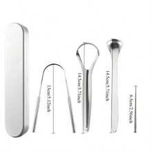 Tongue Scraper Set With Storage Box, Stainless Steel Multi‑Shape Tongue Cleaners, Fight Bad Breath, Multi‑Functional Cleaning Needle Included, Reusable Portable Dental Care Kit For Adults Household & Travel - Silver - View 4