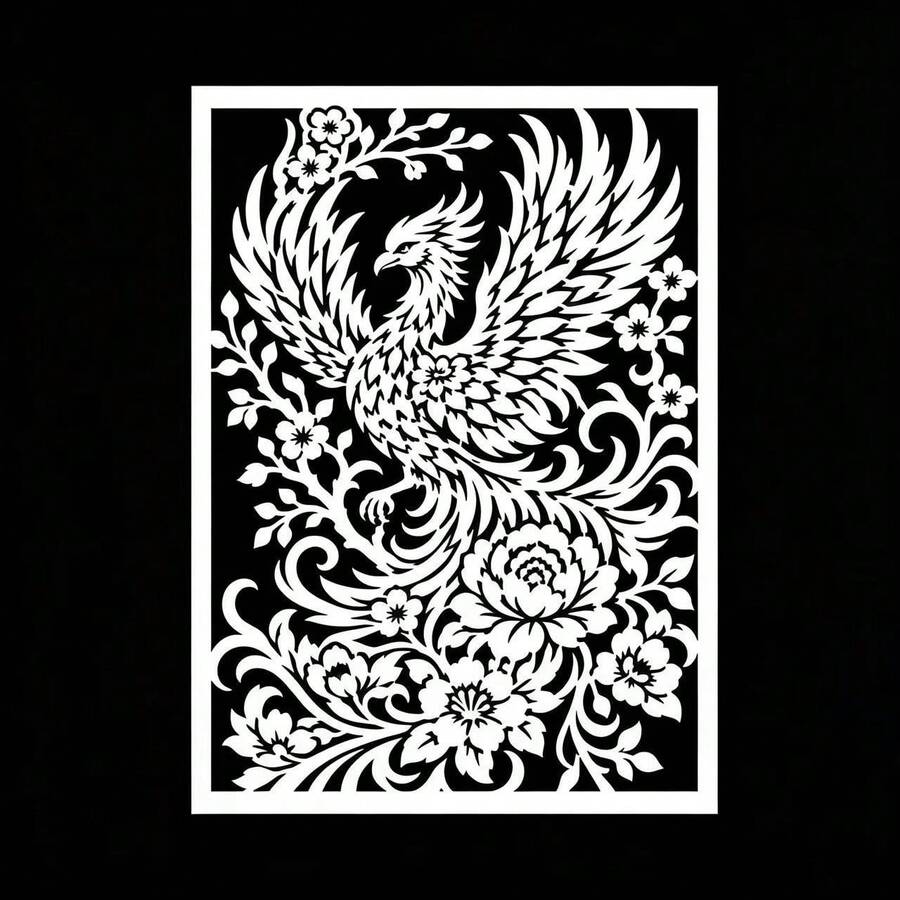 Phoenix Template, A4 Size Reusable Plastic Painting Stencil For Fabric, Farmhouse Art Projects And DIY Crafts. Suitable For Wall Murals, T-Shirts, Home Decor, Easy To Use, 11.7 X 8.3 Inch Template - A - View 1
