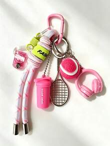 Sports Tennis Keychain, Mini Tennis Racket Ball Headphone Charms Braided Rope Carabiner Key Ring, Preppy Sporty Backpack Bag Pendant Gift For Friends - Multicolor - View 11
