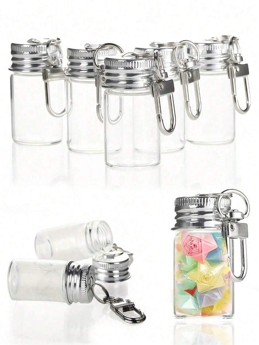 7ml Clear Mini Glass Bottle Keychain With Metal Key Ring, Micro Message Bottle, DIY Handmade Pendant For Bags And Keys, Holiday Commemorative Gift - Multicolor - View 1