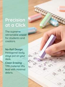 6pcs Random Color Pencil‑Shaped Erasers, Cute Hexagonal Strip Eraser, Soft Clean Erasing No Residue, Durable Rubber Eraser For Homework Drawing, Portable Student School Office Stationery Supplies - Pen-shaped Eraser - View 3