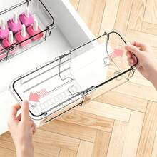 Expandable Storage Box, Desktop And Drawer Organizer, Cosmetic Storage Box, Office Supplies Organizer, Suitable For Storing Pencils, Suitable For Storing Makeup Brushes, Lipsticks. - Clear - View 2