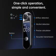 Breathalyzer Portabel, Alat Analisis Alkohol Pribadi, Alat Uji Deteksi Alkohol Digital yang Dapat Diisi Ulang - Hitam - View 3