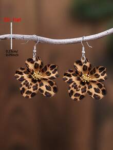1 Pair 2D Flat Elegant Deep Sea Blue Lily Pattern Acrylic Pendant Earrings For Women Daily Wear - Brown - View 1