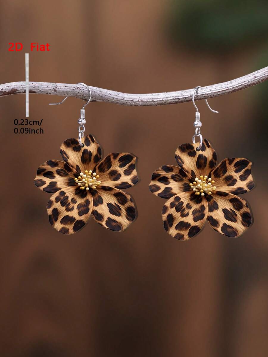 1 Pair 2D Flat Elegant Deep Sea Blue Lily Pattern Acrylic Pendant Earrings For Women Daily Wear - Brown - View 1