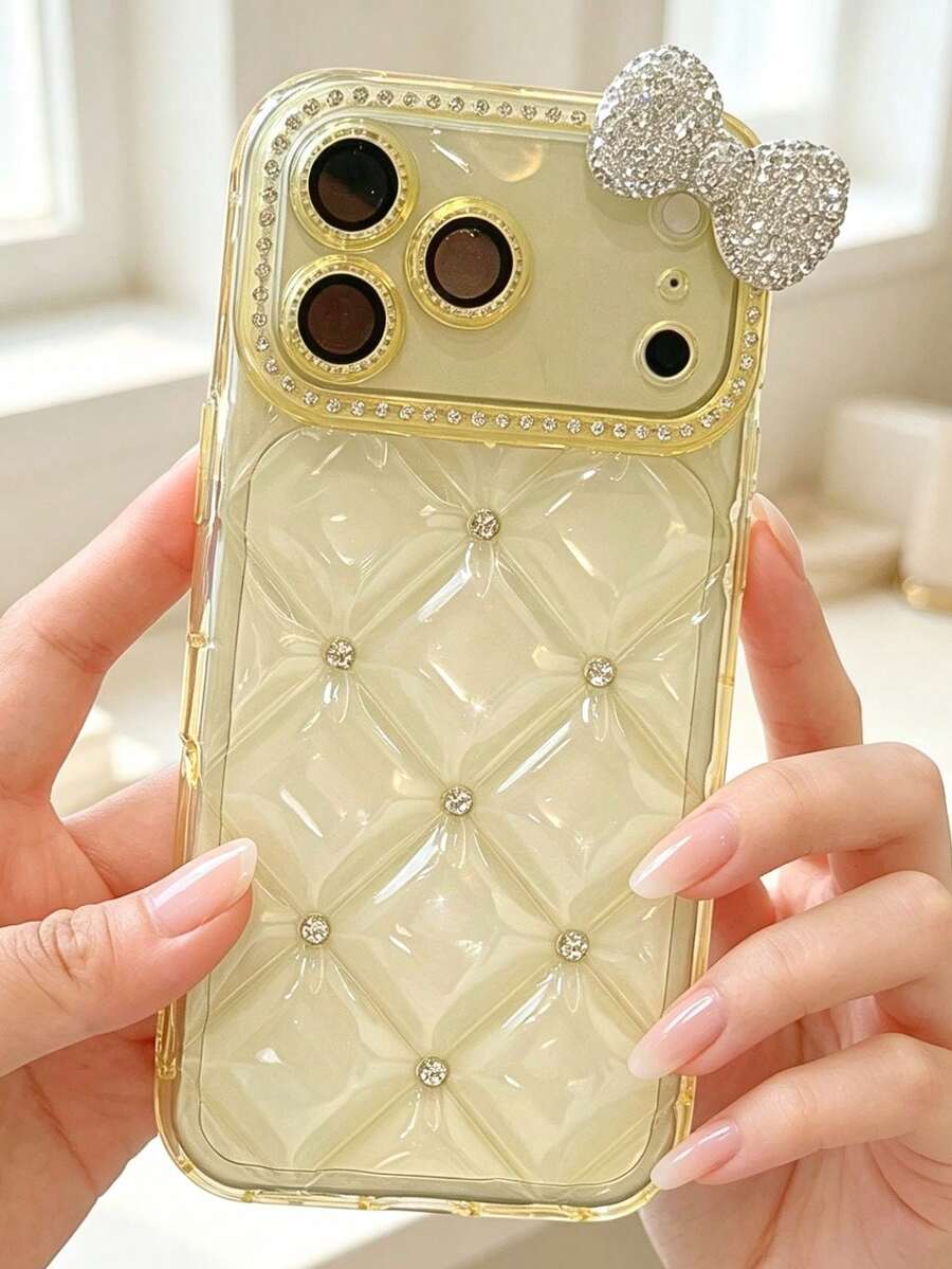 Cute Bow Glitter Transparent Phone Case Compatible With IPhone 18 17 Pro Max 16 17e 13 14 15 16e 17e - Yellow - View 1