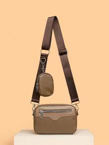 2pcs/Set Embroidered Men's Crossbody Bag Mini Key Pouch - Rust Brown - View 6