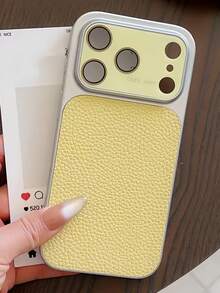 Luxury Lychee Pattern Faux Leather Large Window Phone Case Compatible WIth IPhone 17Pro Max 17Pro 17 16Pro Max 16Pro 15Pro Max 15Pro 13Pro Max 14 Pro 16 15 14 13 Lens Protection Shockproof Back Cove - Yellow - View 4