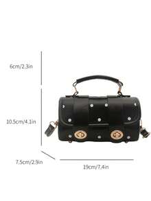 PU Women's Shoulder Crossbody Bag Cute Polka Dot Double Belt Decor Handbag Multi-Use Storage Holiday Gift Birthday Present Small Bag - Black - View 3
