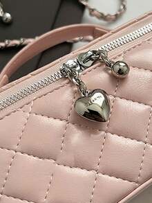 Gesteppte Rauten-Herz-Handtasche mit Metallkettendetail, elegante Luxus-Box-Tasche, Damen-Handtasche für Date, Party und Reisen, kleine Crossbody-Tasche, atmosphärisches Outfit-Accessoire - Pink - Übersicht 5