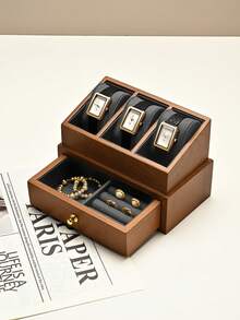 Oirlv 3-Slot Watch Display Box, Wooden Watch Storage Box With Drawer, Multi-Function Jewelry Ring Earring Organizer, Men's Home Collection Gift - Watch Box - View 9