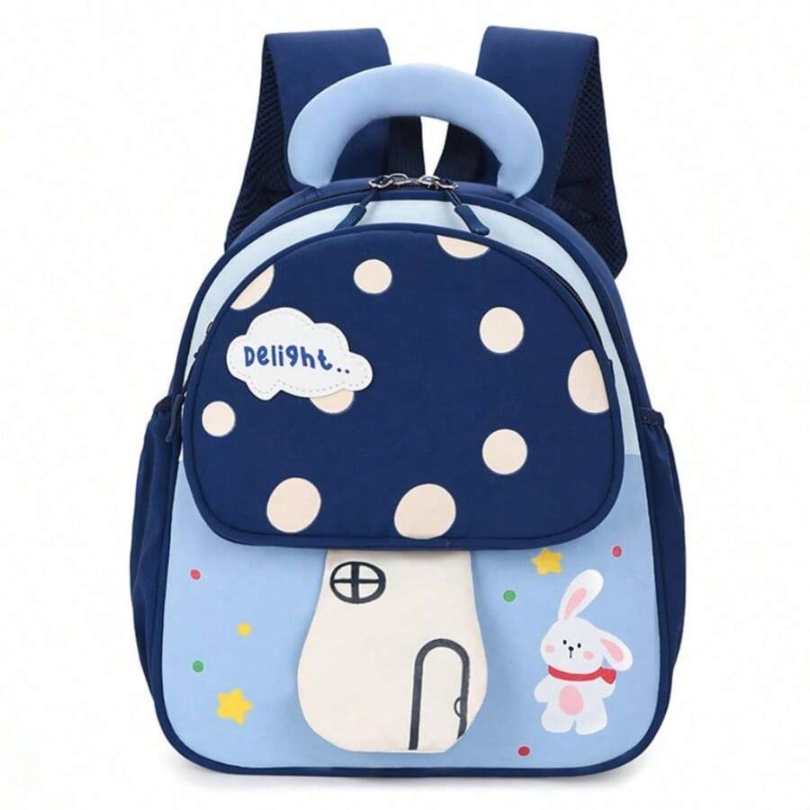 1pc Forest Fairy Tale Style Children's Backpack, Mushroom House & Rabbit Pattern Kindergarten School Bag For 3-5 Years Old Boys & Girls, Lightweight Double Shoulder Storage Bag - Multicolor - View 1