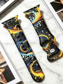 Cosmic Galaxy Fluid Art Vortex Print Silicone Watch Band For Apple Watch, Compatible With Ultra/12/11/10/9/8/7/6/5/4/SE Series, Fits 40mm/41mm/42mm/44mm/45mm/46mm/49mm Sizes, Fashionable Skin-Friendly Waterproof, Rivet Buckle Design, Men's And Women's Daily Sports Casual Smartwatch Band - UV024-multi-color - View 2