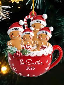 Personalized Christmas Gingerbread Man Mug Ornament, Customized Name Text, Family Member Christmas Tree Hanging Decoration, Red Mug Candy Cane Gingerbread Man Winter Holiday Theme Design, Suitable For Christmas Tree, Fireplace Mantel, Living Room, Entryway, Party Decoration And Family Keepsake, Christmas Gift, Christmas Stocking Tag, Bauble - Multicolor - View 10