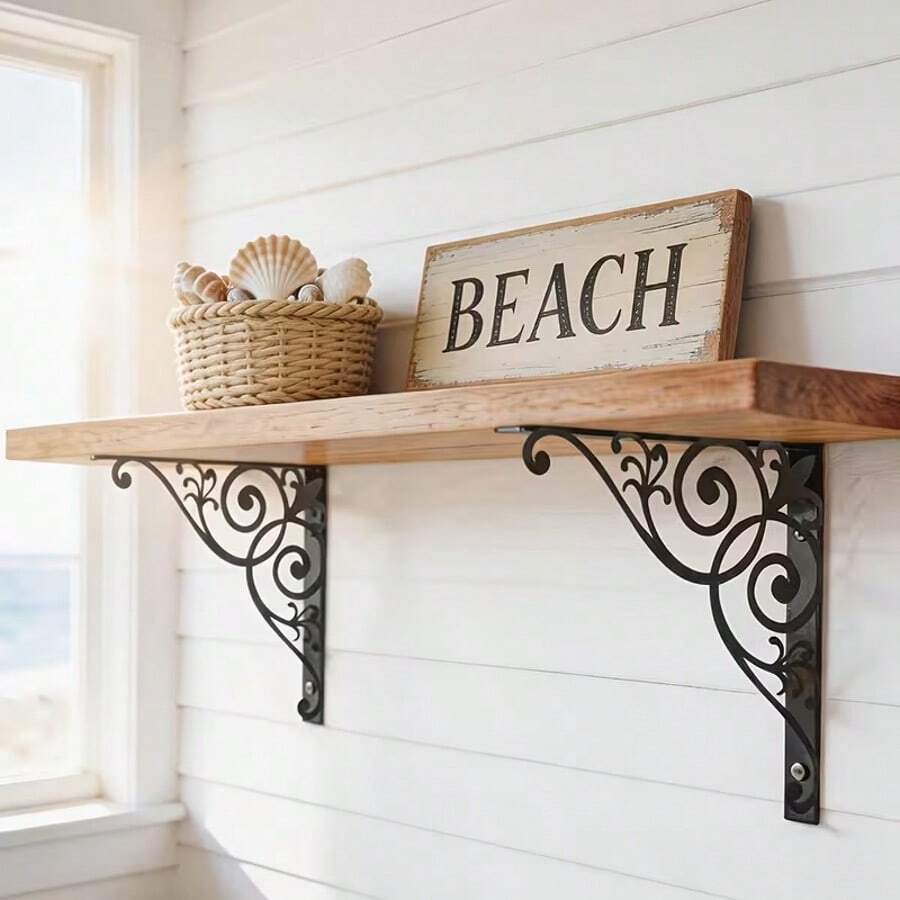 2D Flat, 1pc European Vintage Carved Metal Bracket, Space-Saving, Wall-Mounted (Drilling Required), Multi-Functional Practical Shelf - A - View 1