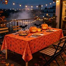 Tablecloth, 3PCS/1PC Halloween Theme Orange Spider Web Rectangular Party Tablecloth, Plastic Disposable Halloween Spider Web Tablecloth, Day Of The Dead Outdoor Halloween Party Decoration (Orange) 54" X 108" - Orange - View 3