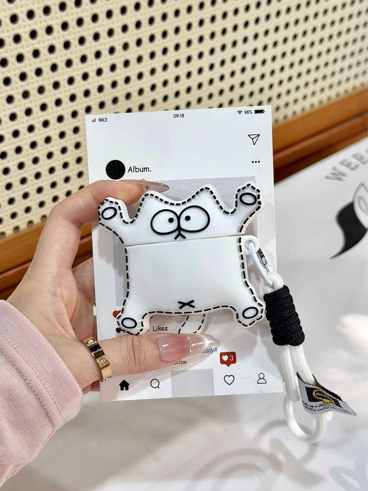 Simon's Cat, Linear Cat Shaped Earphone Case Design 3D Silicone Earphone Protective Cover Suitable For Apple 4/3, Pro 2/3 Special Cat - Multicolor - View 4