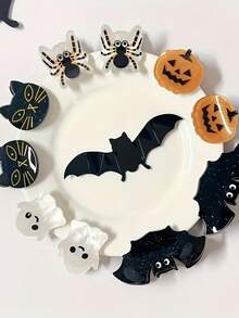 2pcs Halloween Cute Pumpkin, Ghost, Spider, Bat, Cat And More Elements Mini Acrylic Hair Clips - Holiday Daily Side Bangs Hair Clips - Multicolor - View 5