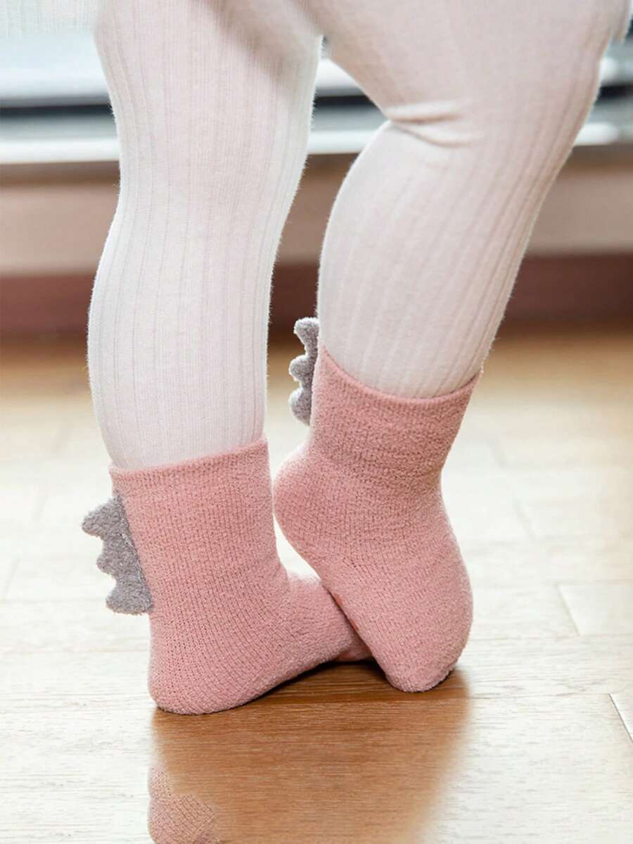 1雙加厚保暖防滑可愛恐龍嬰兒地板襪,適合男孩女孩 - 粉色 - 查看 1