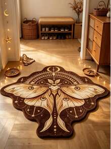 1pc Brown Magic Butterfly Decorative Rug, Mori Style, Vintage Witchy, Thickened Rug, Thick Rug, Plush Rug, Autumn/Winter Rug, Thickened Rug, Decorative Rug, Bedroom Decor, Small Rug, Rug - Brown - View 3