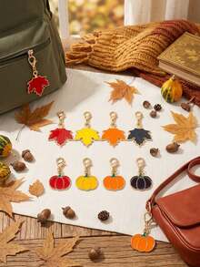 8pcs Fall Pumpkin & Maple Leaf Keychain Set. Cute Autumn Thanksgiving Halloween Bag Charms, Backpack Zipper Pendants & Seasonal Party Gifts. - A - View 5