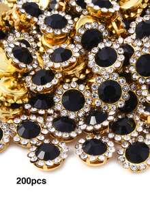 100/200/500pcs 1.2cm Rhinestone Sunflower Hand-Sewn Beaded Flower Applique Lace DIY Hair Accessories Material Handmade Double Layer Flower - Sunflower Flat-back Rhinestone - View 34