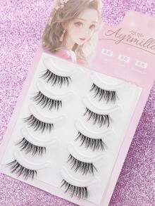 5 Pairs 3D Natural Fluffy False Eyelashes,Fluffy Spiky Manga Lash,Cartoon Makeup Effect, Suitable For Cartoon Style Eye Makeup, Strip Eyelashes, False Eyelashes.,Suitable For Daily Work Meetings, Natural False Eyelashes. - Black - View 5