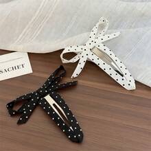 2pcs Sweet Korean Style Polka Dot Bow Fabric Hair Clips, Front Fringe Side Bangs Clips For Girls, Casual Iron Alloy Hair Clips - As Shown - View 10