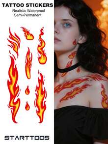 1pc Halloween Cool Flame Pattern Temporary Waterproof Tattoo Sticker For Arm, Shoulder, Neck, Collarbone, Waist, Abdomen, Body, DIY Party Gift, Festival Gift - Multicolor - View 1