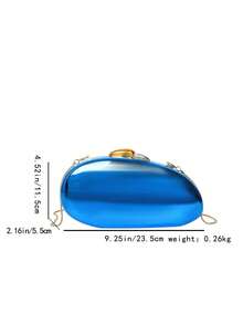 Women's Evening Clutch, Solid Color Hard Shell, Dual-Tone Metal Clasp, Detachable Chain Strap, Fashionable Portable Hard Shell Wallet, Suitable For Wedding, Party, Ball - Blue - View 8