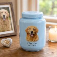 Personalized Pet Cremation Urn, Ceramic Memorial Jar With Lid, Customizable Photo Or Name, Pet Dog Cat Memorial Keepsake, Condolence Gift - Multicolor - View 3
