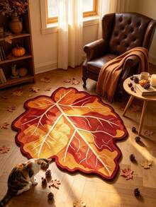 1pc Orange Maple Leaf Decorative Rug, Bedroom Decor, Small Rug, Carpet, Home Decor, Living Room Rug, Living Room Small Rug, Bedroom Rug, Living Room Home Decor, Outdoor Rug, Washable Rug, Graduation Gift - Orange Maple Leaf - View 2
