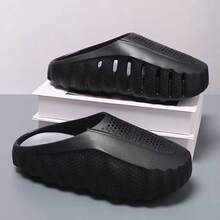 1 Par Sandalias Casuales Para Hombre Tipo Nube, Suela Gruesa Antideslizante, Chanclas Ligeras De EVA Para Interior Y Exterior, Verano - Negro - Ver 2