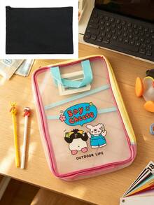 1pc/5pcs Cute Cartoon Transparent Mesh File Bag, Portable Handheld Multi-Layer Document Organizer, Sweet Animal Print Zipper Paper Storage Bag, Suitable For Teenage Girls Students School Homework Stationery Storage - Multiple Styles - View 10