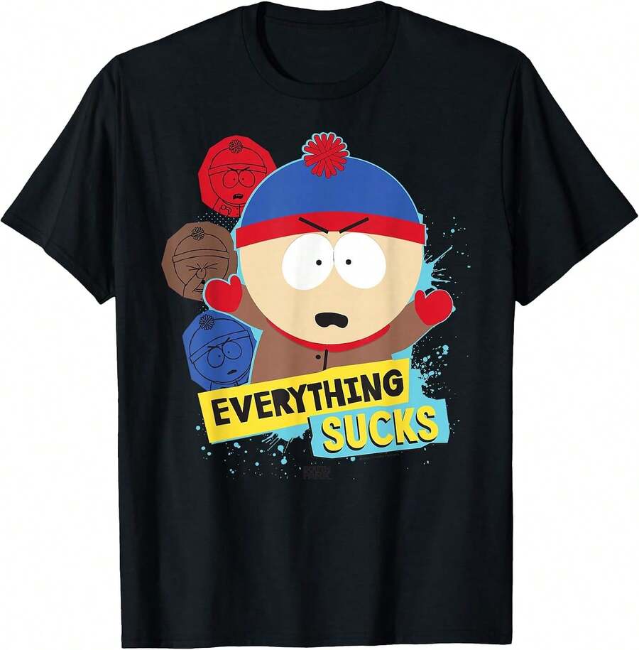 Custom Tee Shirt Streetwear TshirtStan Marsh Everything Sucks Angry Stan Faces T Shirt Unisex - 黑色 - 查看 1