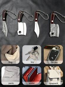 Mini Pocket Knife Keychain, Exquisite Wood Grain Texture Comfortable Wooden Handle, Portable Compact Daily Tool, Fashionable Hiking Bag Pendant, Durable Eye-Catching Charm - Multicolor - View 10