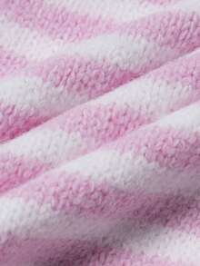 Plus Size Women's Thick Knit Cardigan Sweater, Striped Color Block Loose Casual, Small Round Neck Single-Breasted, Suitable For Autumn/Winter - Pink - View 10