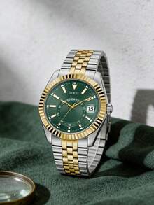 Jam Tangan Quartz Mewah Pria GUESS, Tampilan Tanggal dan Hari, Tali Stainless Steel Dua Warna, Tahan Air 50M, GW0265G8 - Perak - View 9