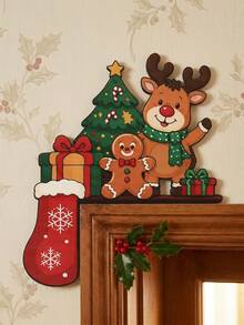 1pc Christmas Wooden Door Corner Decoration, Gingerbread Man & Reindeer Pattern Door Frame Corner Ornament, Multi-Functional Decorative Sign, Joyful Christmas Decor, Christmas Decoration, New Year Decoration, Christmas Home Decor, Christmas Hanging Ornament, Christmas Gift, Window Frame Decoration, Fireplace Decoration, Winter Party Small Gift, Xmas Decor, Christmas Decor, Merry Christmas - Moose - View 2