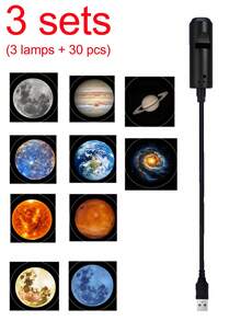 3 Sets USB Starry Sky Projector Lights, 30pcs Interchangeable Slide Galaxy Planet Projector, 360° Flexible Neck Night Light, Car Bedroom Decor Space Projector Lamp, Kids Gift - Projector Light - View 11