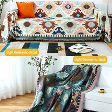 Multifunctional Bohemian Geometric Camping Blanket, Portable Waterproof Outdoor Picnic Mat, Reversible Tassel Throw, Suitable For Tents, Grass, Beach, Table Cover, Unique Design Travel Camping Accessory - Multicolor - View 4