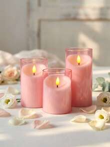 3pcs Flameless Candle Lights Set With Timer Remote Control, Battery Operated Pink Cup Candles, Suitable For Christmas, Halloween, Valentine's Day, Gifts, Presents, Birthday, Wedding, Dining Table, Party - Pink - Warm Light - View 7
