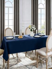 1pc Solid Color Polyester Rectangular Tablecloth, Suitable For Home, Party, Wedding, Restaurant, Tabletop Decoration - Navy Blue - View 5