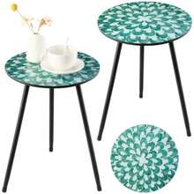 2 Pack de Mesas Auxiliares Redondas de Metal Mosaico 34 cm Mesas de Café Redondas Pequeñas para Exteriores Mesas de Acento de Patio Interiores Soporte de Esquina para Espacios Pequeños Resistente al - Multicolor - Ver 1