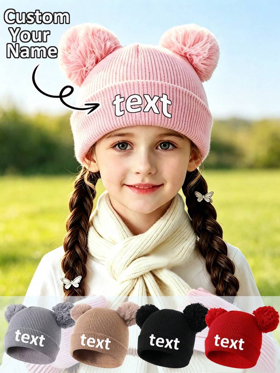 1pc Personlized Knit Hat With Pom Pom,Baby Boy Girl,Minimalist Style Winter Knitted Thick Warm Hats,Suitable For Outdoor Activities And Daily Commute - Multicolor - View 1