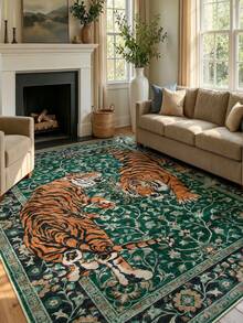 1pc Tiger Stripe Area Rug, Bohemian Style Machine Washable Living Room Carpet, Vintage Soft Dining Room Rug, Non-Slip Wear-Resistant Large Rug, Suitable For Office, Bedroom, Living Room, Entryway Welcome Mat - Green - View 8