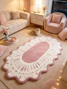 1 pieza Alfombra ovalada rosa & blanca, estilo lindo & acogedor, alfombra decorativa, decoración de dormitorio, alfombra pequeña, alfombra, decoración del hogar, alfombra de sala de estar, alfombra pequeña de sala de estar, alfombra de dormitorio, decoración del hogar de sala de estar, alfombra para exteriores, alfombra lavable - Multicolor 1 - Ver 5