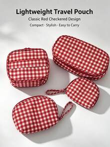 Portable Travel Makeup Bag - Classic Red Plaid Design - Fashionable Design - Easy To Carry - Multi-Functional Portable Storage Bag - Lipstick And Eyebrow Pencil Storage Bag - Makeup Storage Bag - Multicolor - View 1