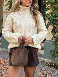 Happyevery Women's Autumn/Winter Casual French Style Solid Color Vintage High Neck Cable Knit Long Sleeve White Sweater Fall - White - View 11